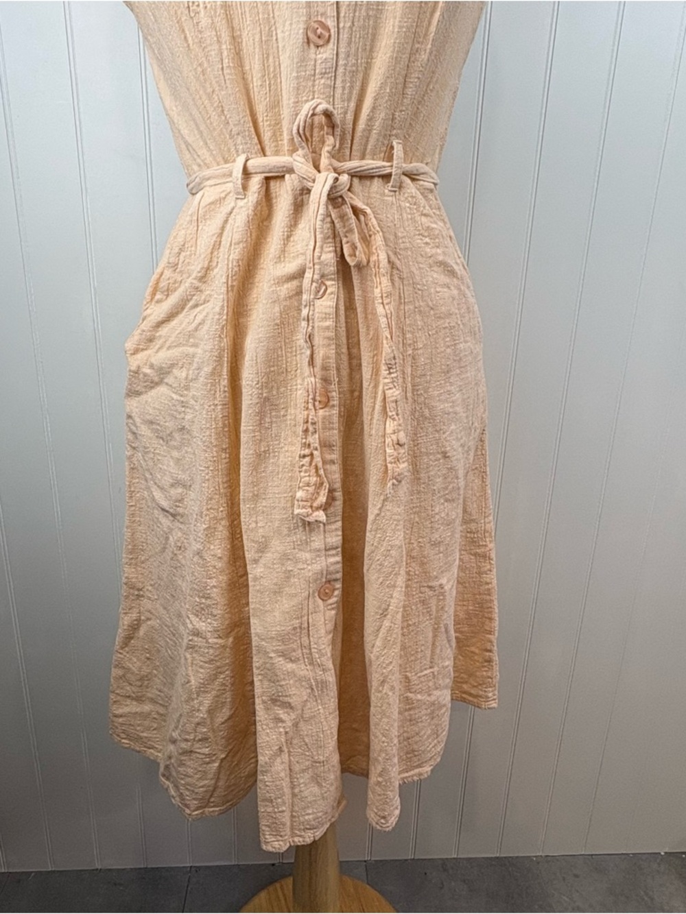 Suzy Shier Peach Cotton Midi Dress Belted Minimalist Summer - Picture 5 of 11
